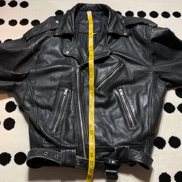 Vintage Black Leather Motorcycle Jacket Mens Biker Distressed Moto Coat - Picture 15 of 16